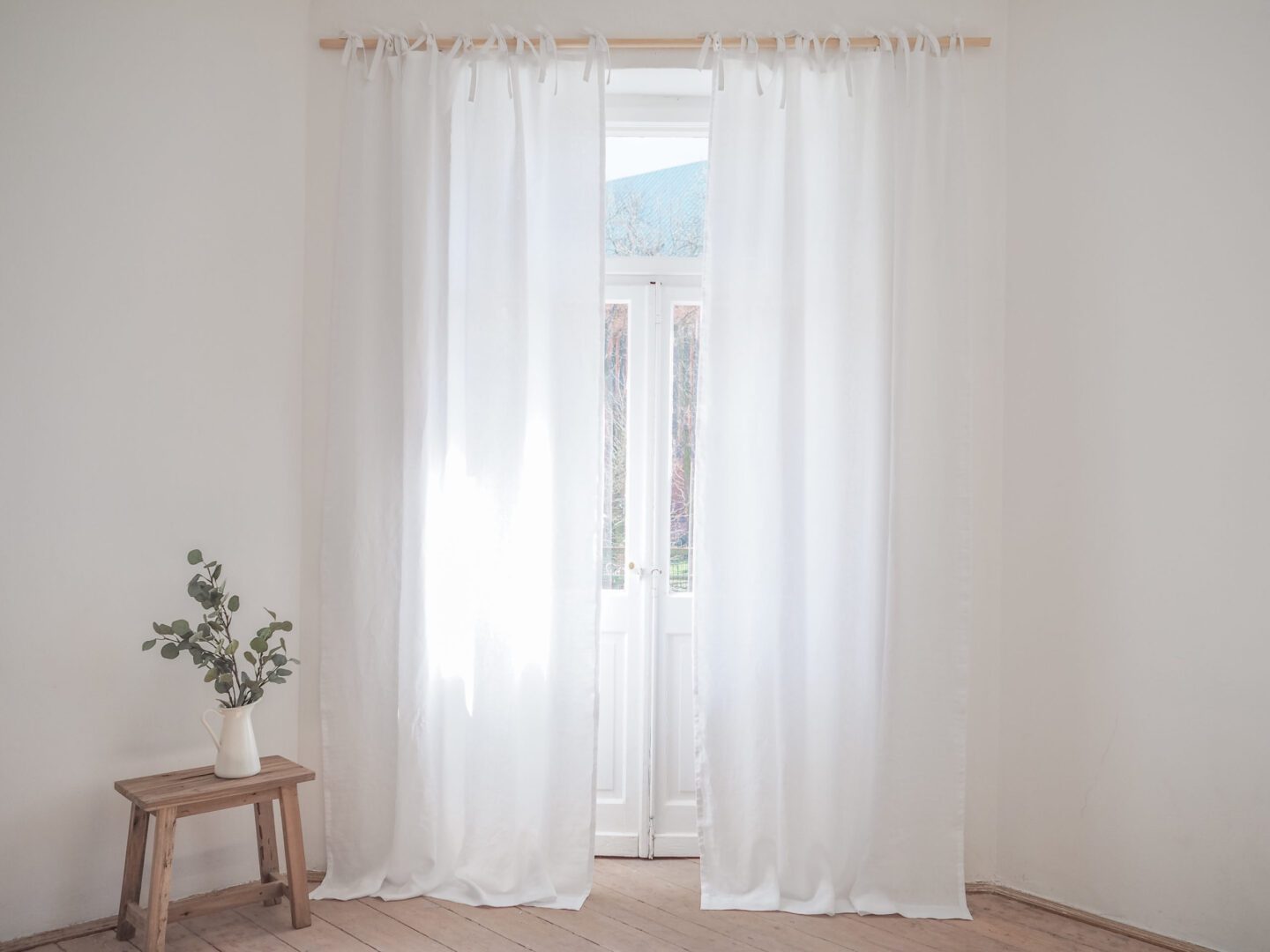 White tie top linen curtains