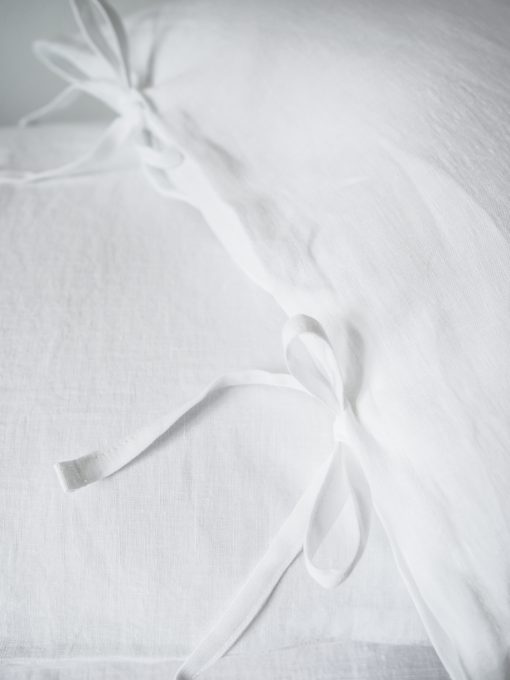 White linen pillowcases with ties