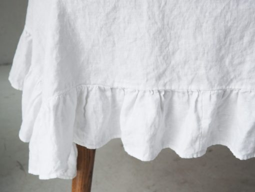 White linen ruffled tablecloth farmhouse