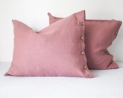 linen pillowcase with buttons dusty pink