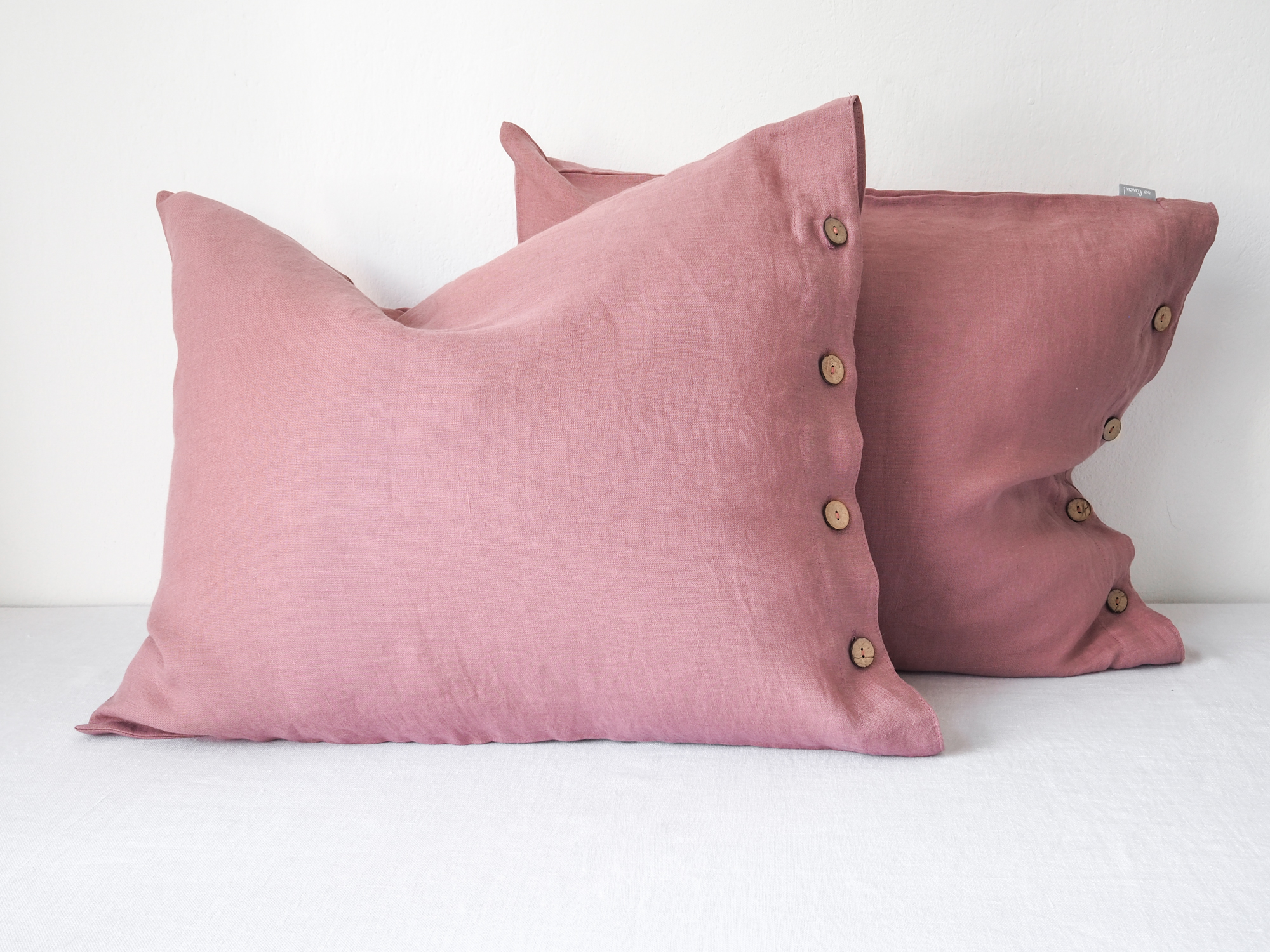 linen pillowcase with buttons dusty pink