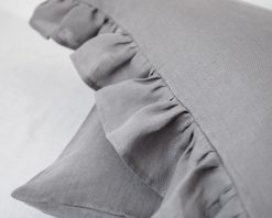 Gray ruffled linen pillow covers