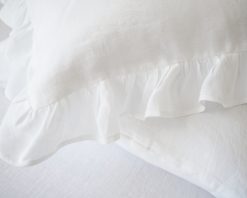 White linen ruffled pillow cases
