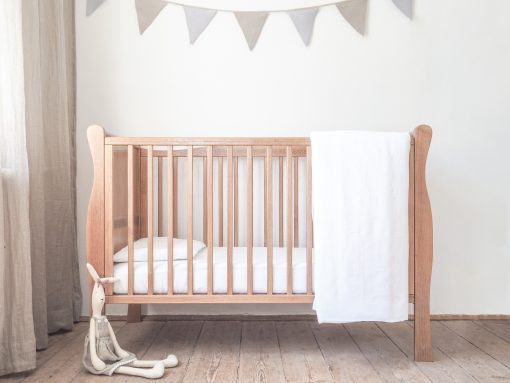 White linen crib bedding
