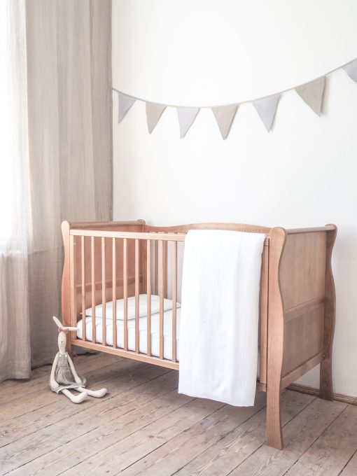 White linen crib bedding