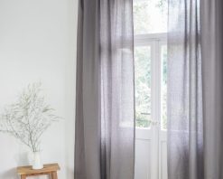 Gray tie top linen curtains
