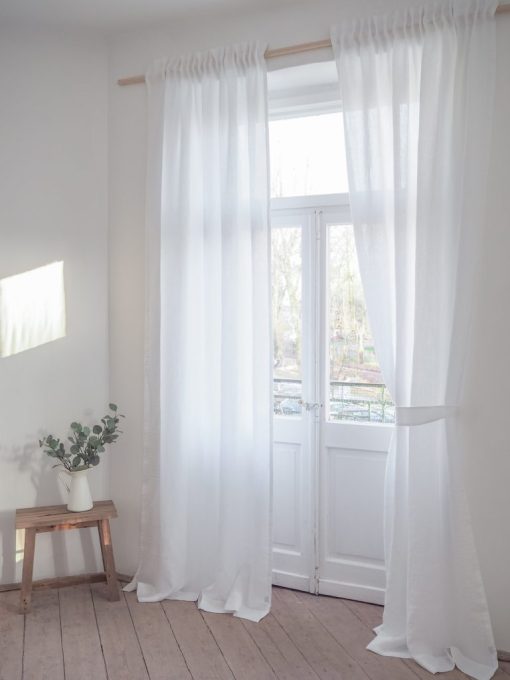 White linen curtain panel with gathering tape | 100% stonewashed linen