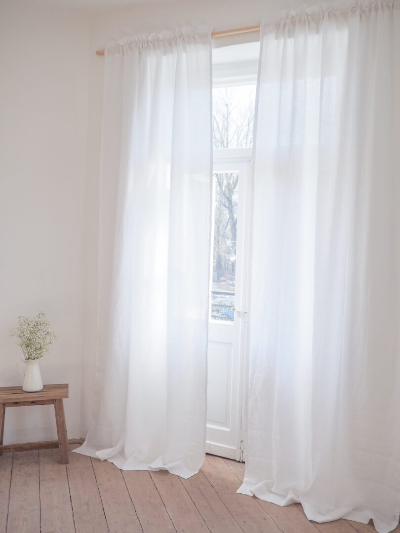 White curtains with fringe | 100% European stonewashed linen