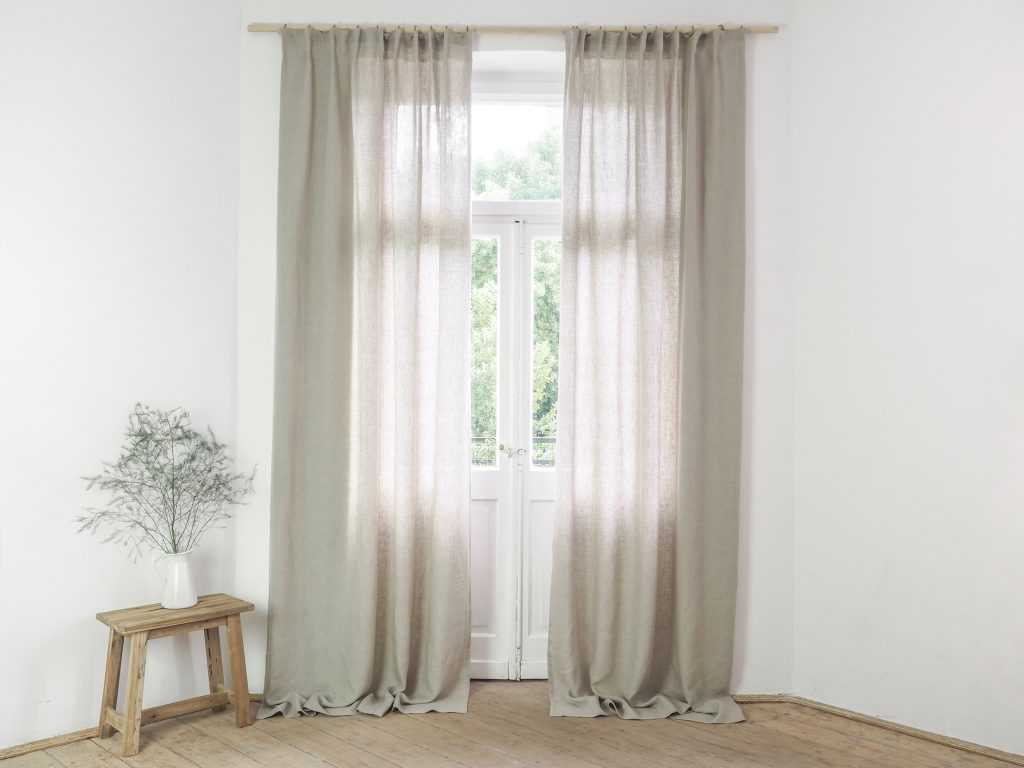 Linen curtains with gathering tape 