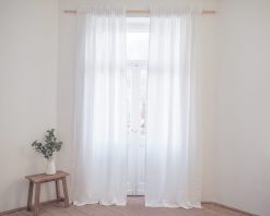 White linen curtain panel with gathering tape