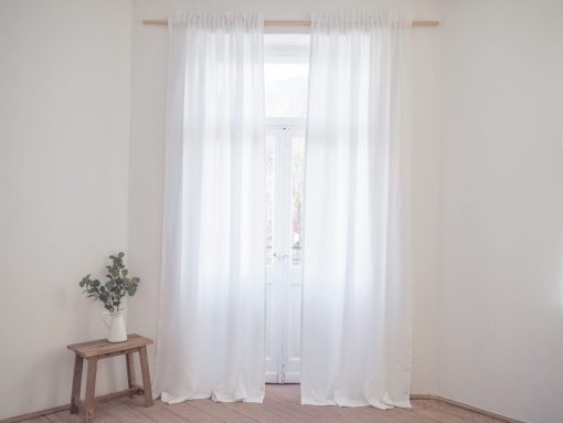 White linen curtain panel with gathering tape