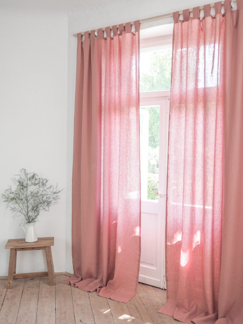 Tab top linen curtains dusty pink