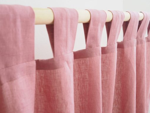 Pink tab top linen curtains