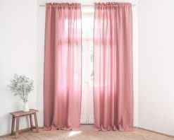 pink linen curtains with header