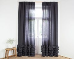 Linen curtain with ruffles