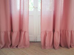 Ruffled linen curtain dusty pink