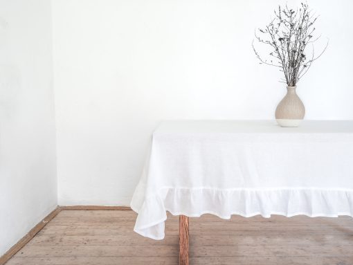 White ruffled tablecloth