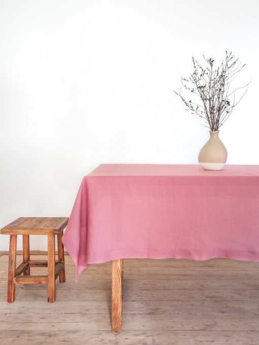 Pink linen tablecloth