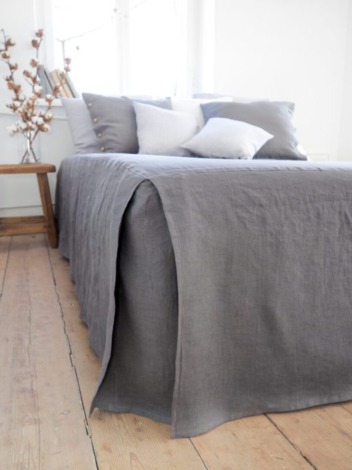 Gray linen bedskirt