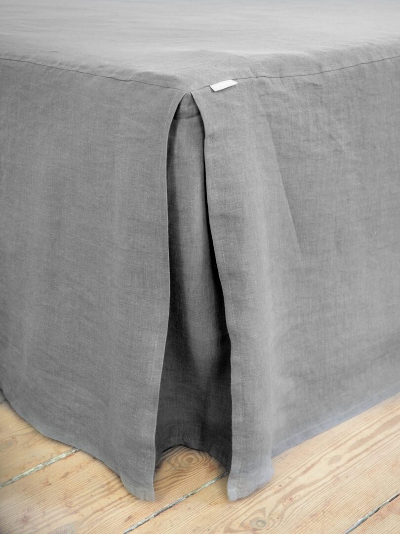 Gray linen bedskirt