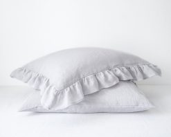 Light gray linen ruffled pillowcases