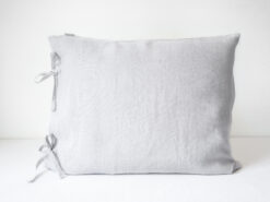 Light gray linen pillowcases with ties