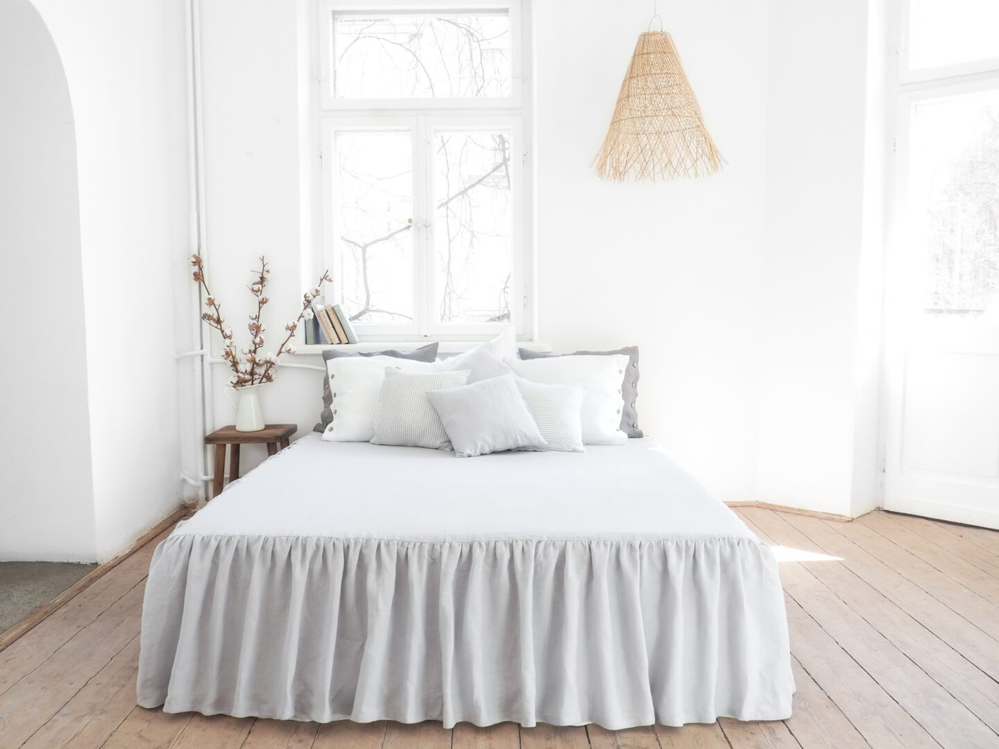 light gray linen bedskirt