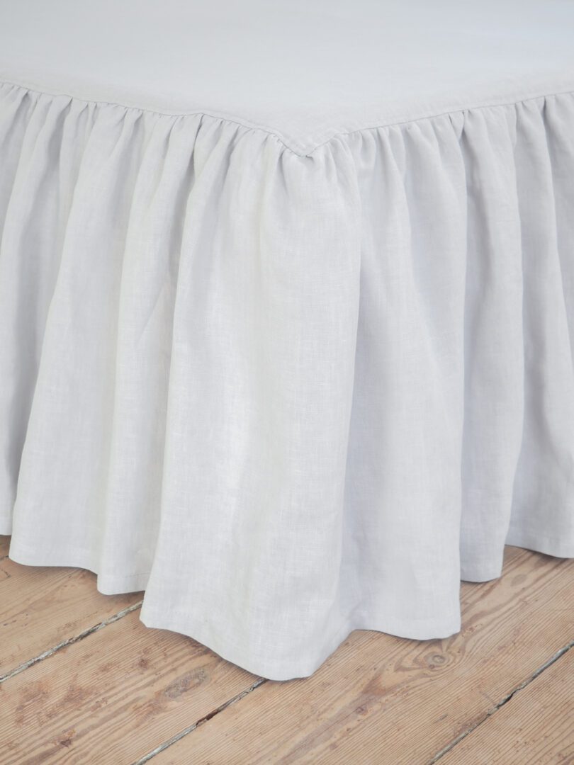 light gray linen bedskirt