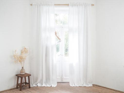White room darkening linen curtains