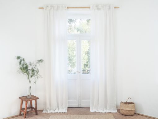 White solid linen curtains with tape