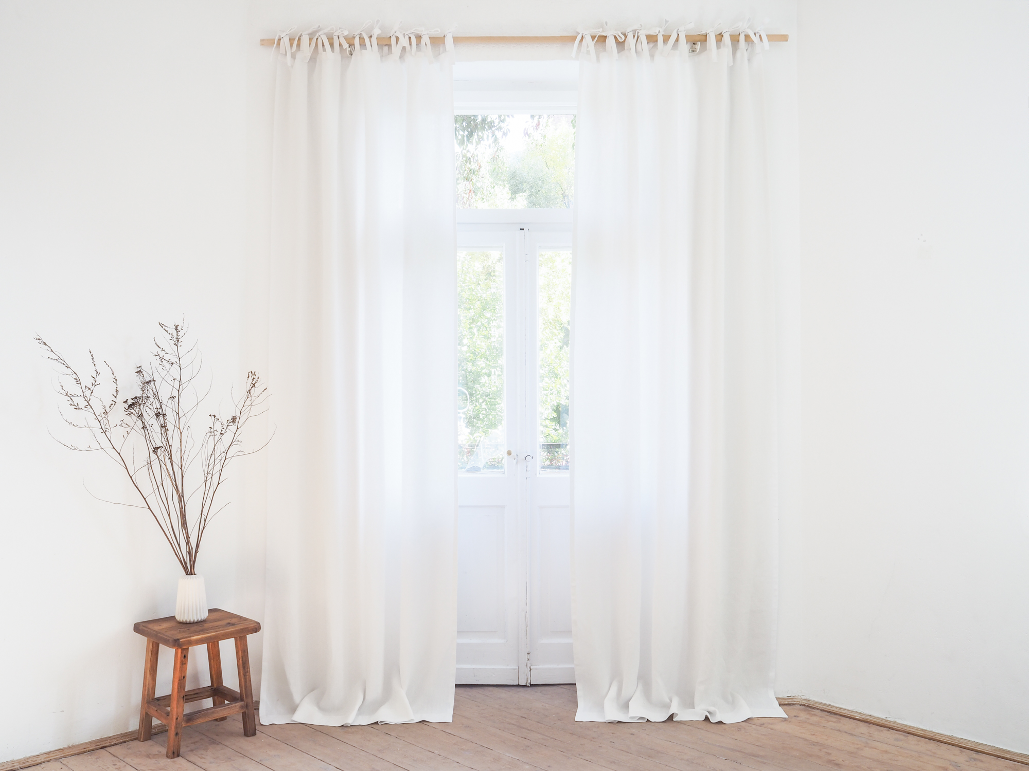 White shading linen curtains