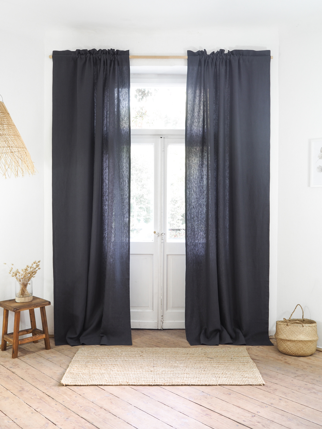 Charcoal room darkening linen curtains