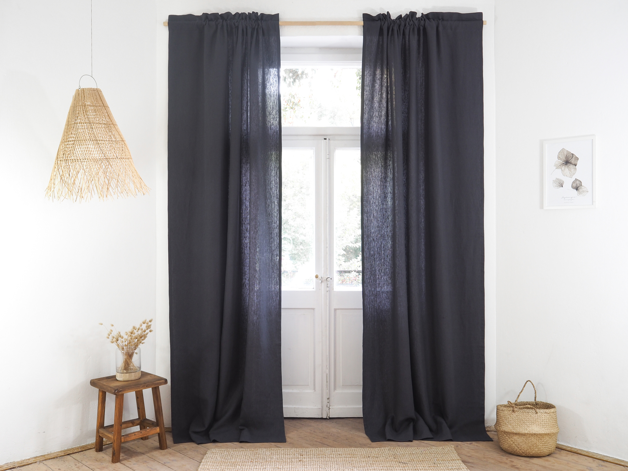 Charcoal room darkening linen curtains