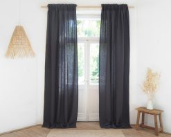 Charcoal darkening linen curtains with tape