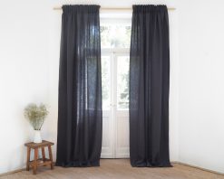 Charcoal darkening linen curtains with tape