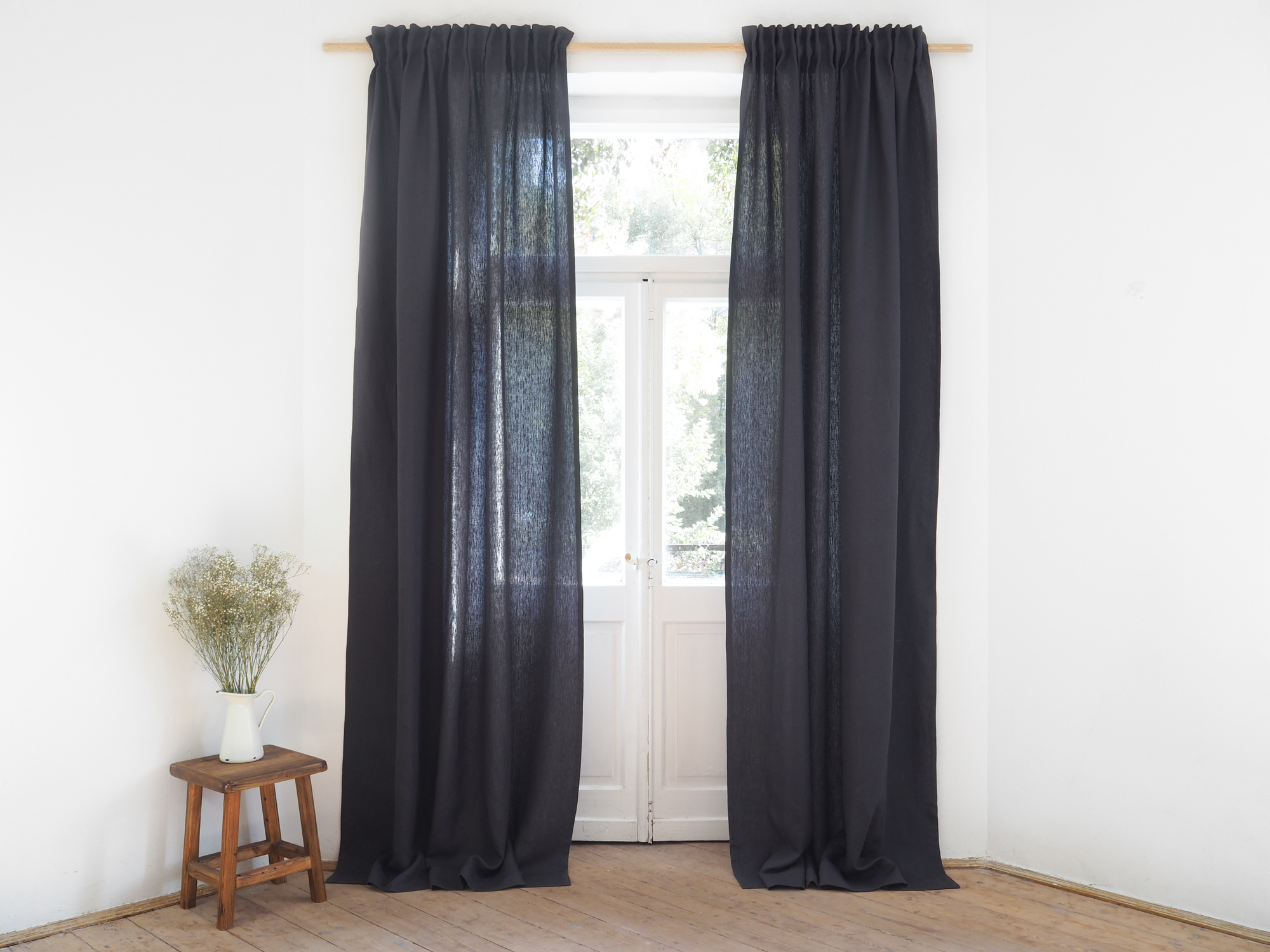 Charcoal solid linen curtains with tape