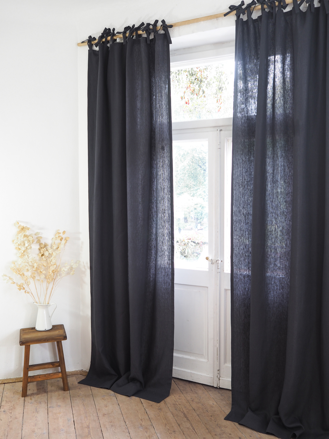 Charcoal tie top shading linen curtains