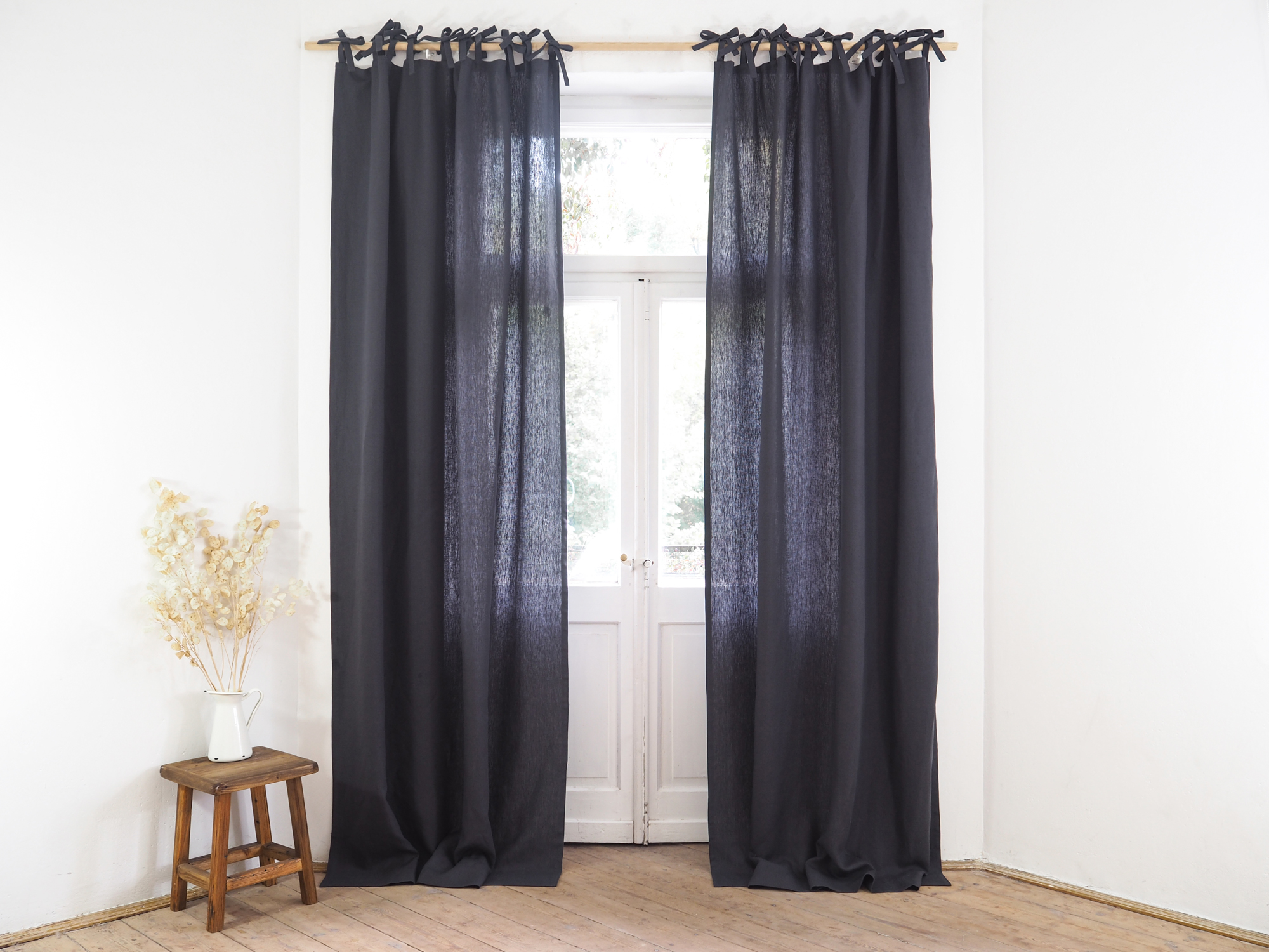 Charcoal tie top shading linen curtains