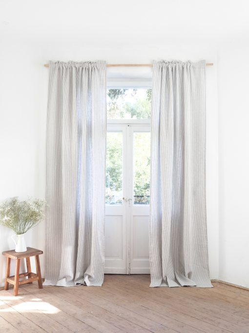 Striped room darkening linen curtains
