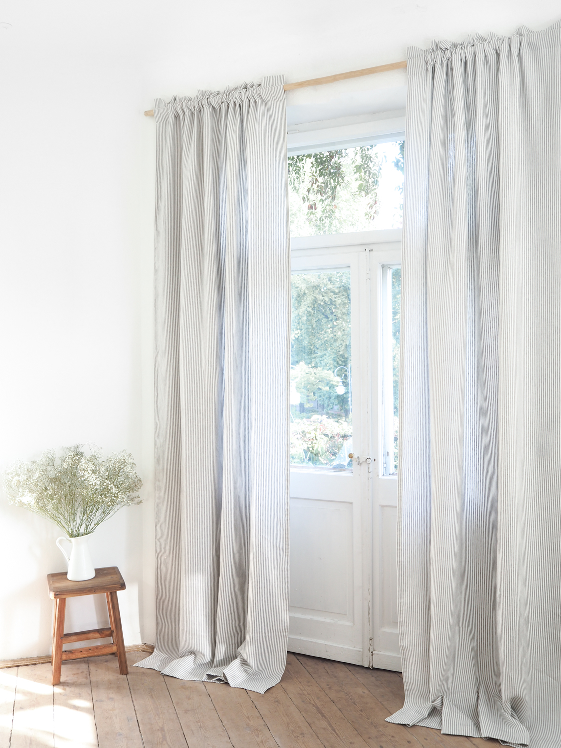 Striped room darkening linen curtains