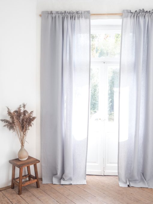 Light gray room darkening linen curtains