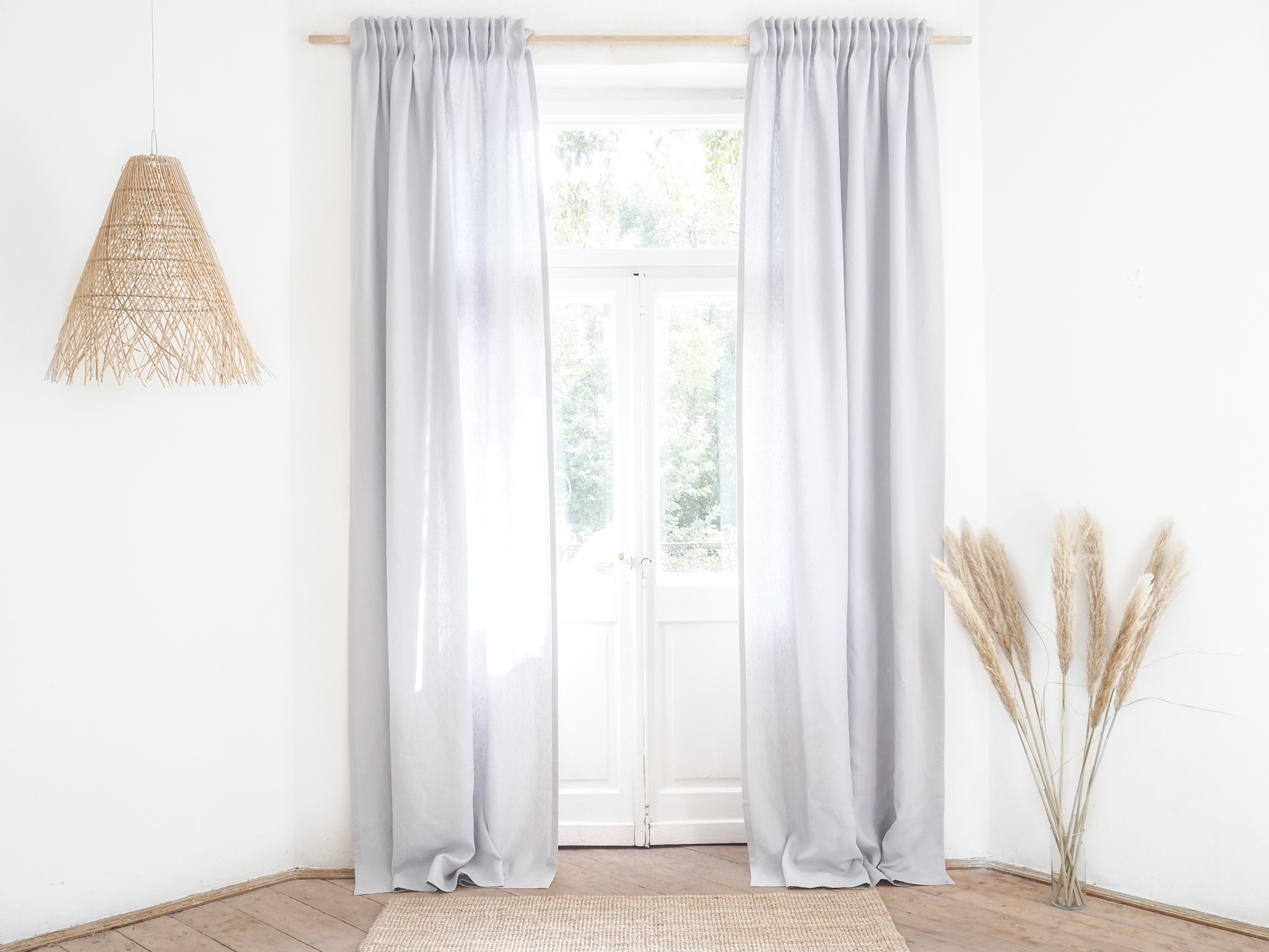 Light gray solid linen curtains with tape
