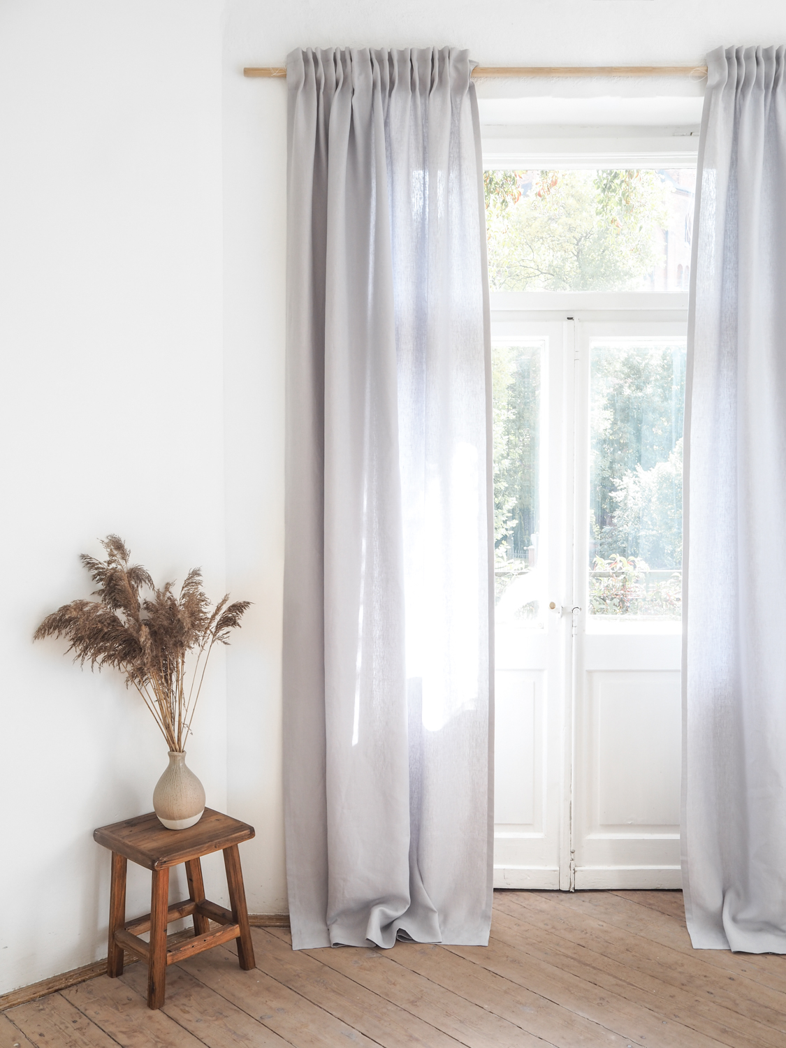 Light gray solid linen curtains with tape