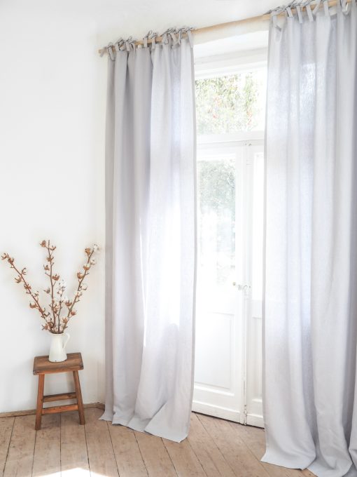 Light gray tie top heavy linen curtains