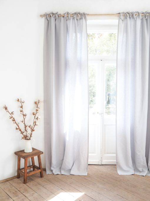 Light gray tie top heavy linen curtains
