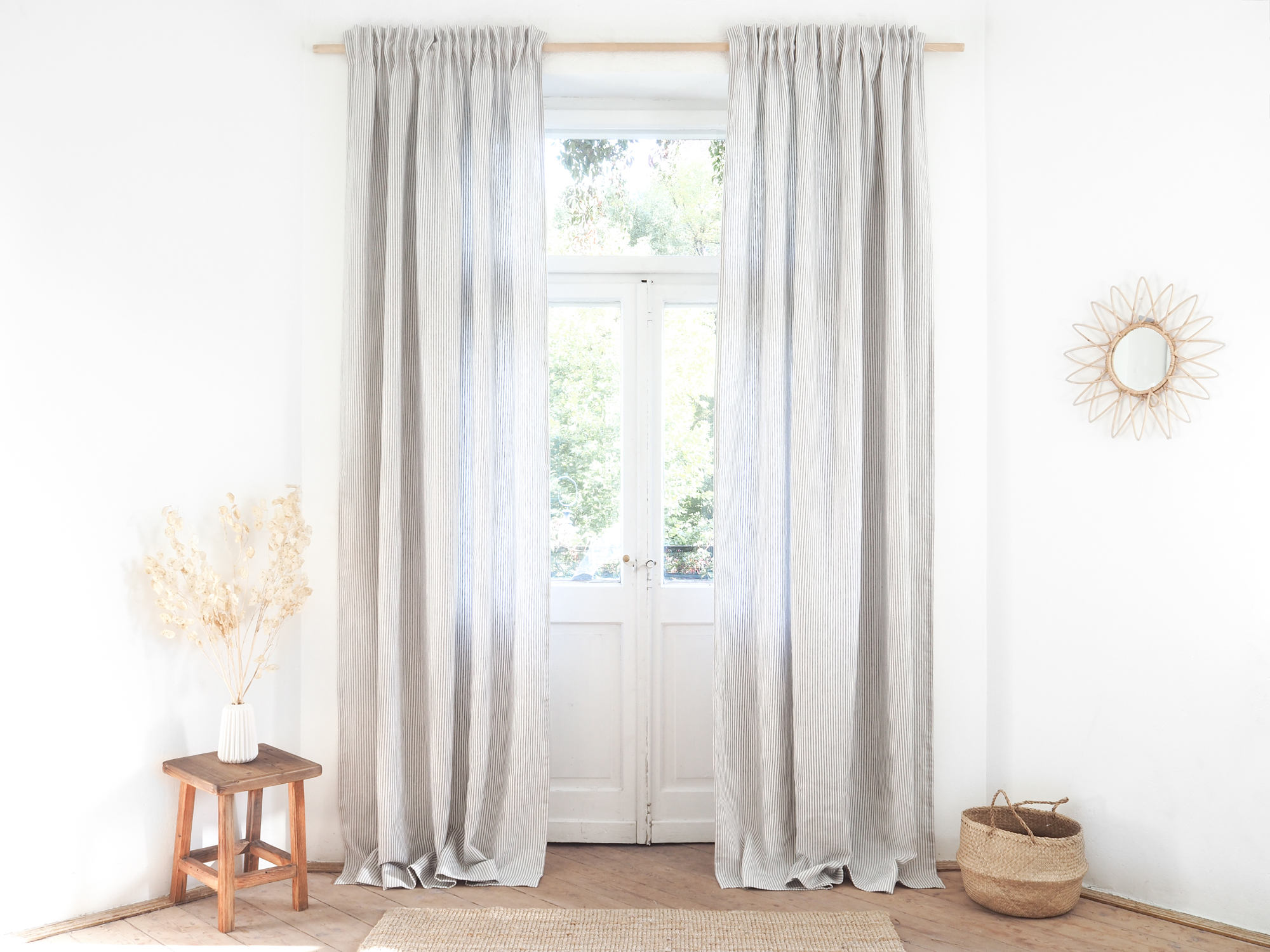 Striped solid linen curtains with tape