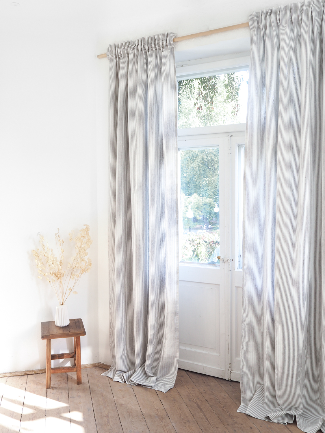 Striped solid linen curtains with tape
