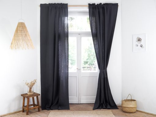 Charcoal linen curtain belt