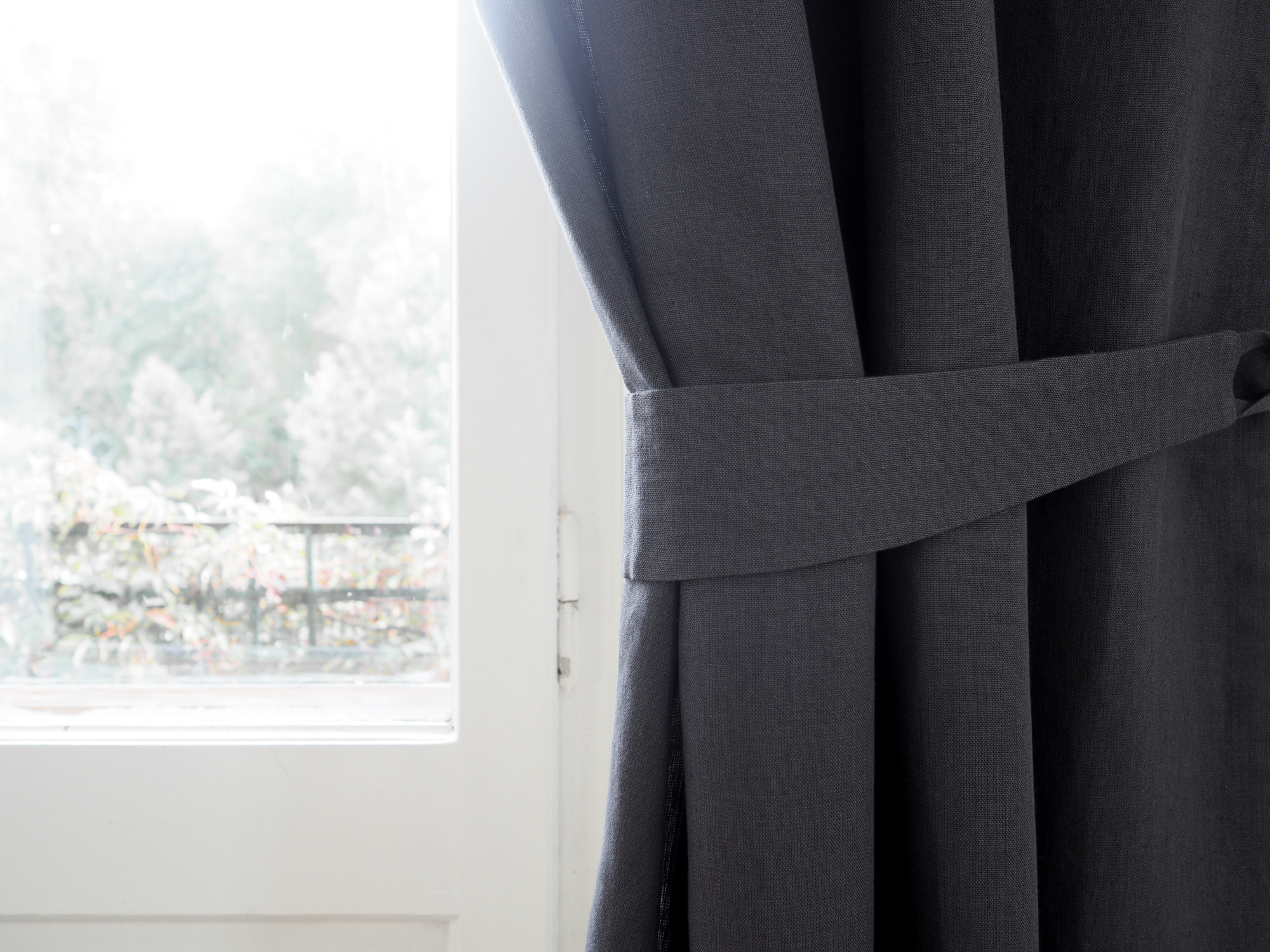 Charcoal linen curtain tie backs