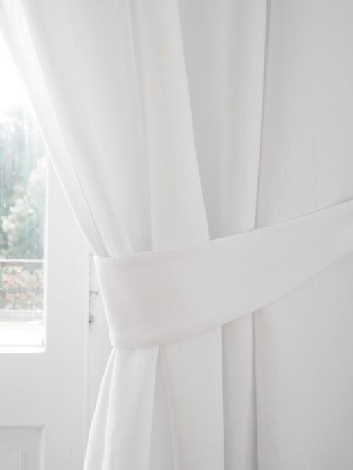 White linen curtain tie backs